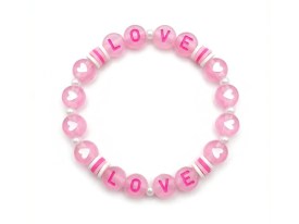 Cuentas plasticas pastilla rosa corazon blanco